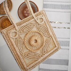Vintage Boho Straw Mesh Woven Tote Bag